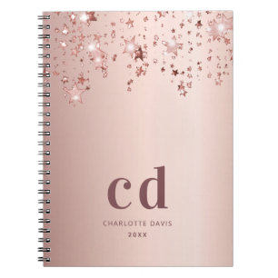 Cuaderno estrellas de monograma de oro Rosa