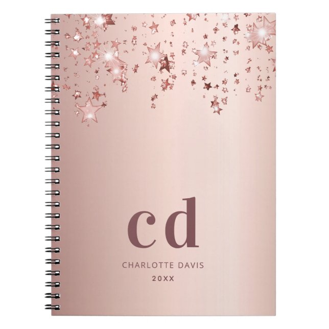 Cuaderno estrellas de monograma de oro Rosa (Frente)