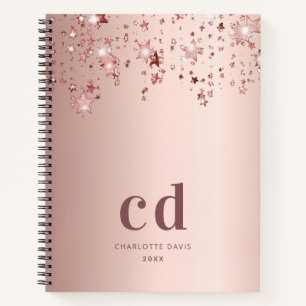 Cuaderno estrellas de monograma de oro Rosa