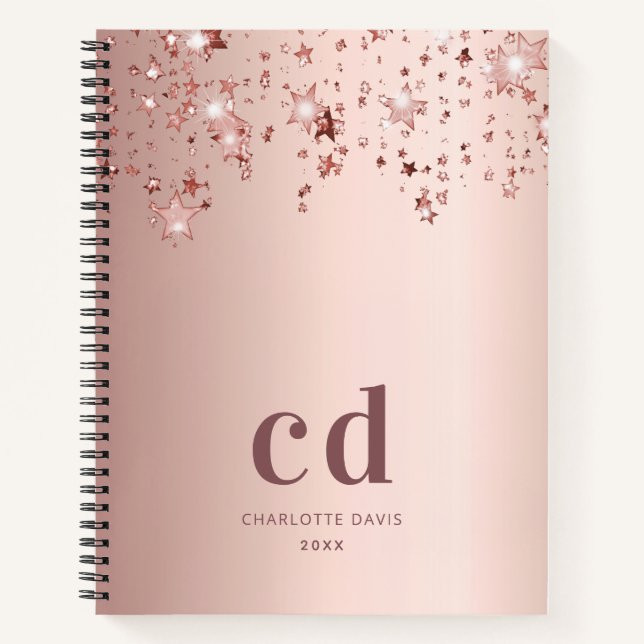 Cuaderno estrellas de monograma de oro Rosa (Anverso)