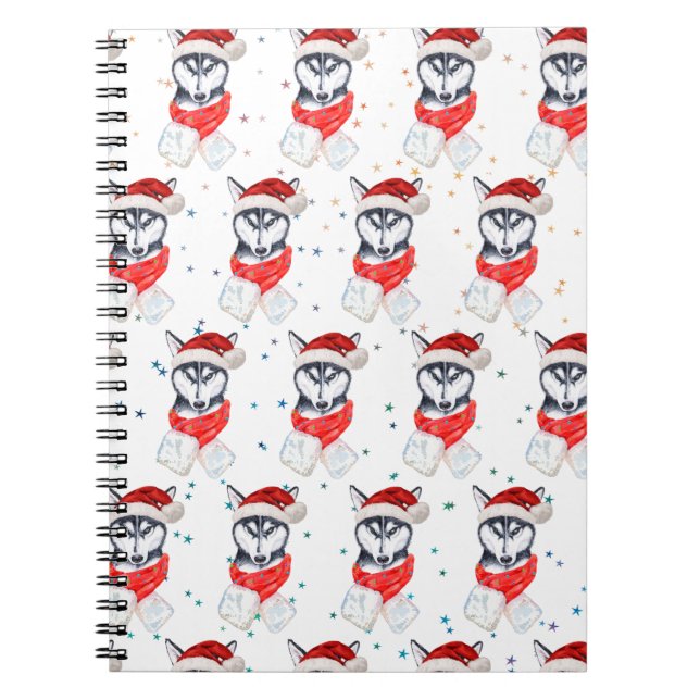 Cuaderno Estrellas de Navidad de la raza de perro Husky Sib (Frente)