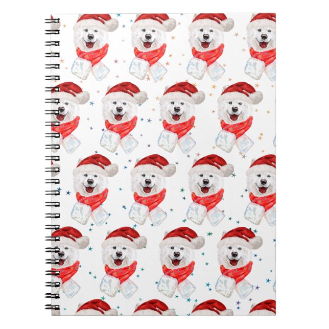 Cuaderno Estrellas de Navidad de la raza de perro Samoyedo (Frente)
