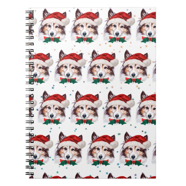 Cuaderno Estrellas de Navidad de la raza de perro Sheltie (Frente)