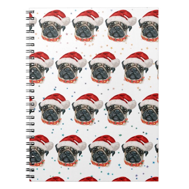 Cuaderno Estrellas de Navidades de raza de perro de pug (Frente)
