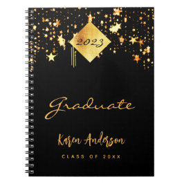 Cuaderno Estrellas de oro negro para graduados de la fiesta
