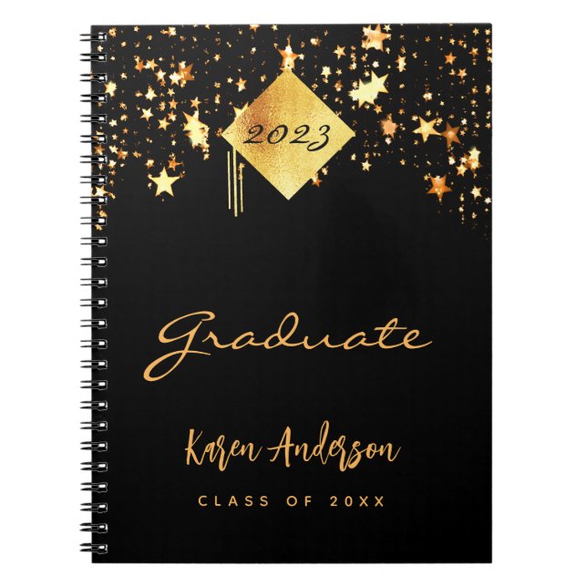 Cuaderno Estrellas de oro negro para graduados de la fiesta (Frente)
