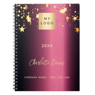 Cuaderno Estrellas doradas de Borgoña logo empresarial eleg