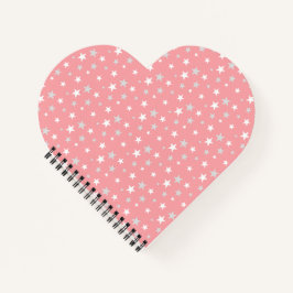 Cuaderno Estrellas Gris Plateado Claro y Blanco sobre Rosa 