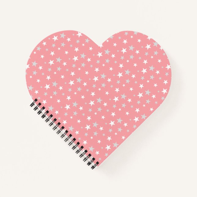 Cuaderno Estrellas Gris Plateado Claro y Blanco sobre Rosa  (Anverso)