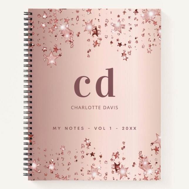 Cuaderno estrellas iniciales de monograma dorado Rosa