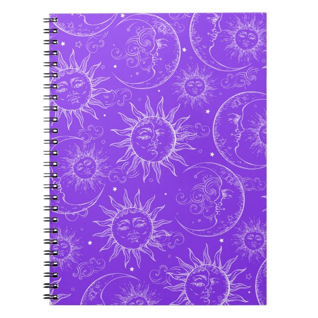 Cuaderno Estrellas moradas del sol celestial de la vena mág (Frente)