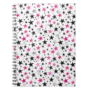 Cuaderno Estrellas Negras Plateadas Rosas