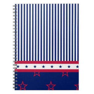 Cuaderno estrellas patrióticas rayas rojas blancas azules U