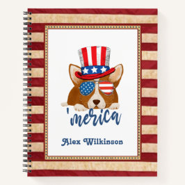 Cuaderno Estrellas patrióticas y rayas Gorra y Glasses Corg