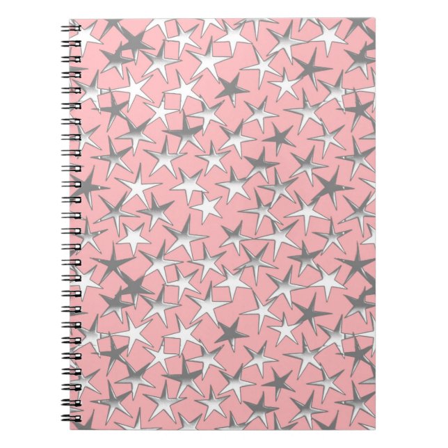 Cuaderno Estrellas plateadas, en rosa concha (Frente)