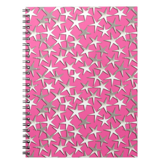 Cuaderno Estrellas plateadas en rosa fucsia (Frente)