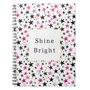 Cuaderno Estrellas plateadas negras rosadas brillan