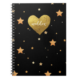 Cuaderno Estrellas Purpurinoso de oro y negro personalizada