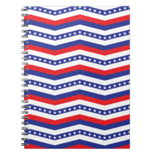 Cuaderno Estrellas rojas blancas y azules y correas Chevron