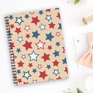 Cuaderno Estrellas Rojas y Azules, 4 de Julio, Fondo Beige