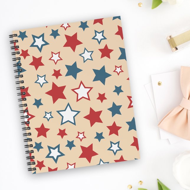 Cuaderno Estrellas Rojas y Azules, 4 de Julio, Fondo Beige (Subido por el creador)