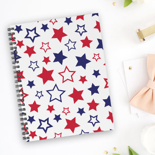 Cuaderno Estrellas Rojas y Azules, 4 de Julio, Fondo Blanco