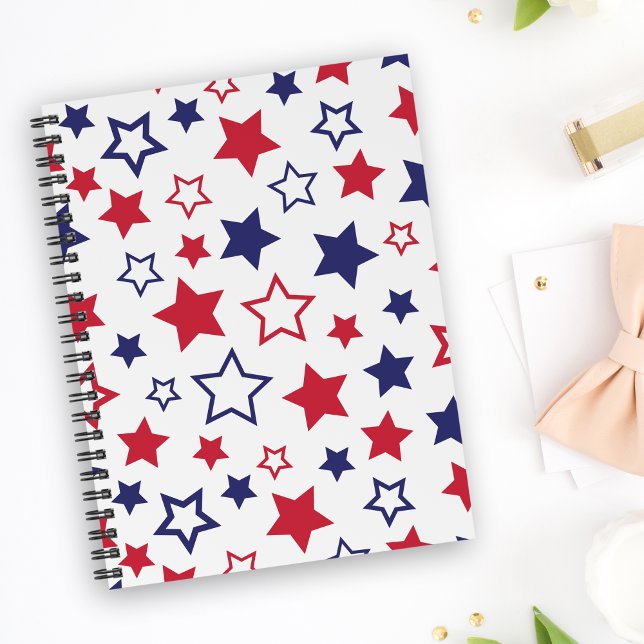 Cuaderno Estrellas Rojas y Azules, 4 de Julio, Fondo Blanco (Subido por el creador)