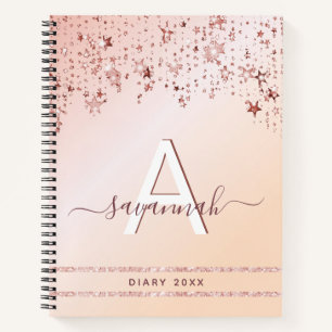 Cuaderno Estrellas rosadas en rosa de oro en monograma dira