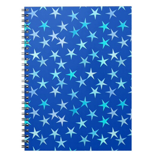 Cuaderno Estrellas satinadas, azul pálido sobre cobalto (Frente)