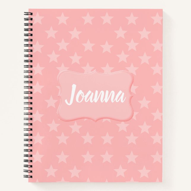 Cuaderno Estrellas sobre monograma rosa o Personalizado de  (Anverso)