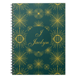 Cuaderno Estrellas solares celestes de Boho verde Verde azu