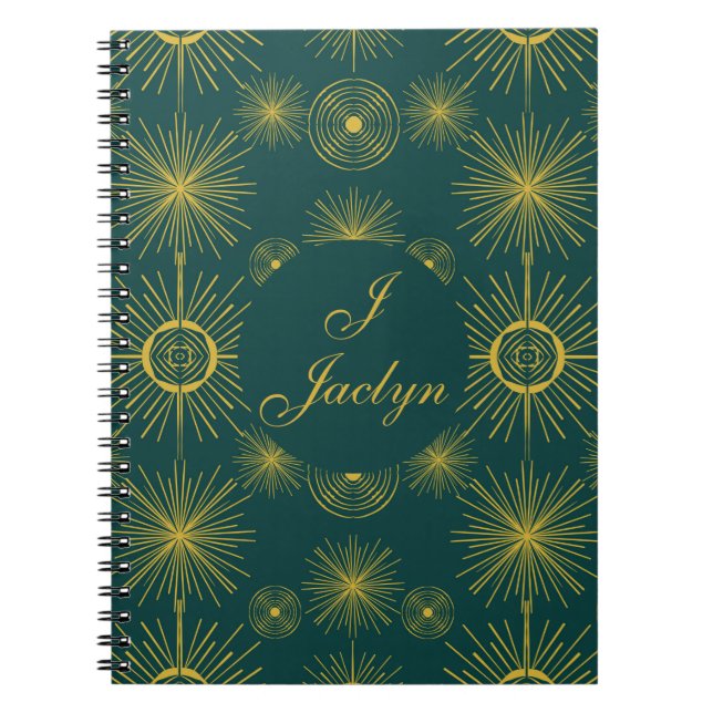 Cuaderno Estrellas solares celestes de Boho verde Verde azu (Frente)