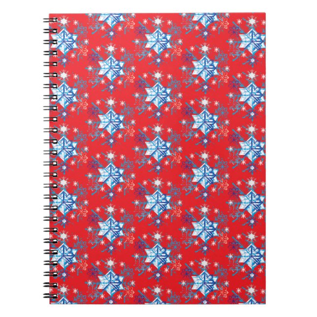 Cuaderno Estrellas y copos de nieve rojos y azules de vacac (Frente)