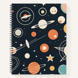 Cuaderno Estrellas y planetas de la era espacial retro de l