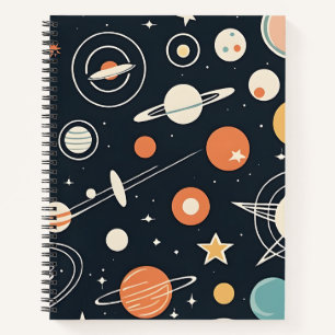 Cuaderno Estrellas y planetas de la era espacial retro de l
