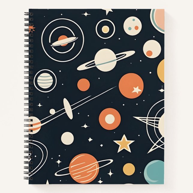 Cuaderno Estrellas y planetas de la era espacial retro de l (Anverso)