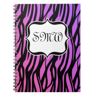 Cuaderno Estribos de cebra rosada/púrpura caliente Monogra