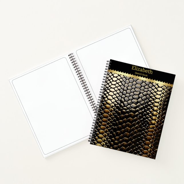 Cuaderno Estudiando patrones de serpientes negras y doradas (Interior)
