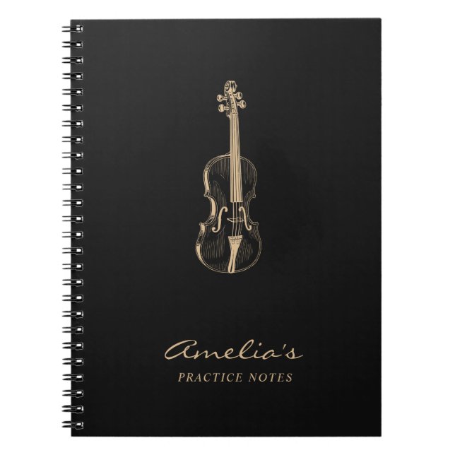 Cuaderno Estudiante de violín con guión elegante negro (Frente)