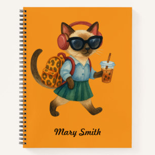 Cuaderno Estudiante gato vuelve a la escuela auricular burb