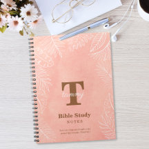 Estudio Bíblico Monograma Hojas Acuarela Rosa