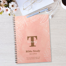 Cuaderno Estudio Bíblico Monograma Hojas Acuarela Rosa