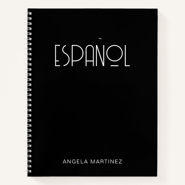 Cuaderno Estudio de idioma español retro en blanco y negro (Anverso)