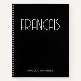 Cuaderno Estudio de idioma francés retro blanco y negro