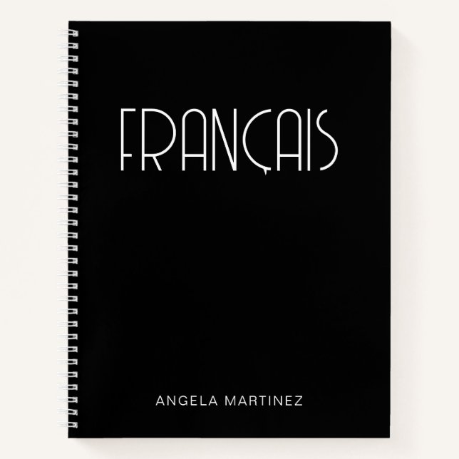 Cuaderno Estudio de idioma francés retro blanco y negro (Anverso)