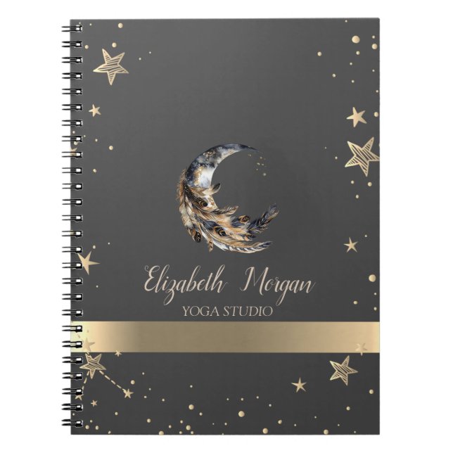 Cuaderno Estudio de Yoga Moon Feather Gold Stars (Frente)