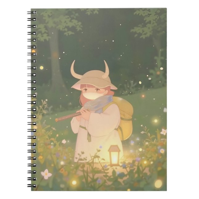 Cuaderno Etéreo Chica anime con cuernos en la pradera capri (Frente)