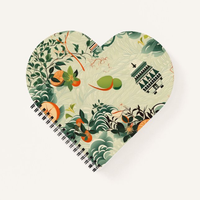 Cuaderno Ethereales Orangenmuster mit Zen-Tempeln (Anverso)