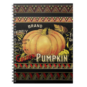 Cuaderno Etiqueta de Caja de Calabaza Dorada Vintage: Otoño