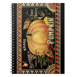 Cuaderno Etiqueta de Caja de Calabaza Dorada Vintage: Otoño